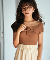 フレンチスリーブショート丈リブニットsdpxyf6001 ブラウン