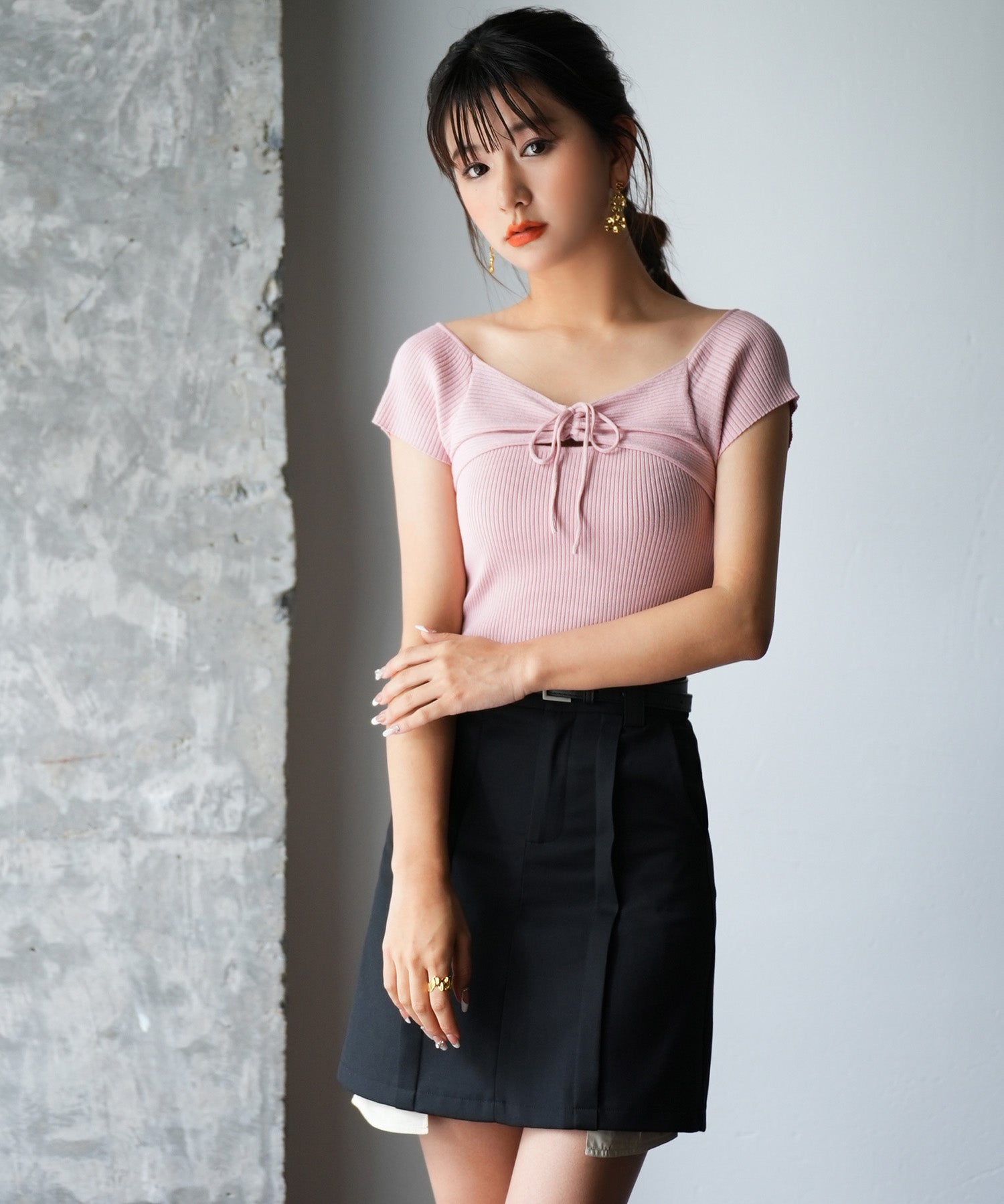 フレンチスリーブショート丈リブニットsdpxyf6001 ピンク