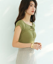 フレンチスリーブショート丈リブニットsdpxyf6001 グリーン