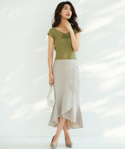 フレンチスリーブショート丈リブニットsdpxyf6001 グリーン