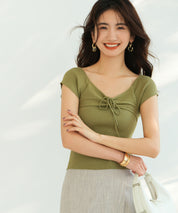 フレンチスリーブショート丈リブニットsdpxyf6001 グリーン