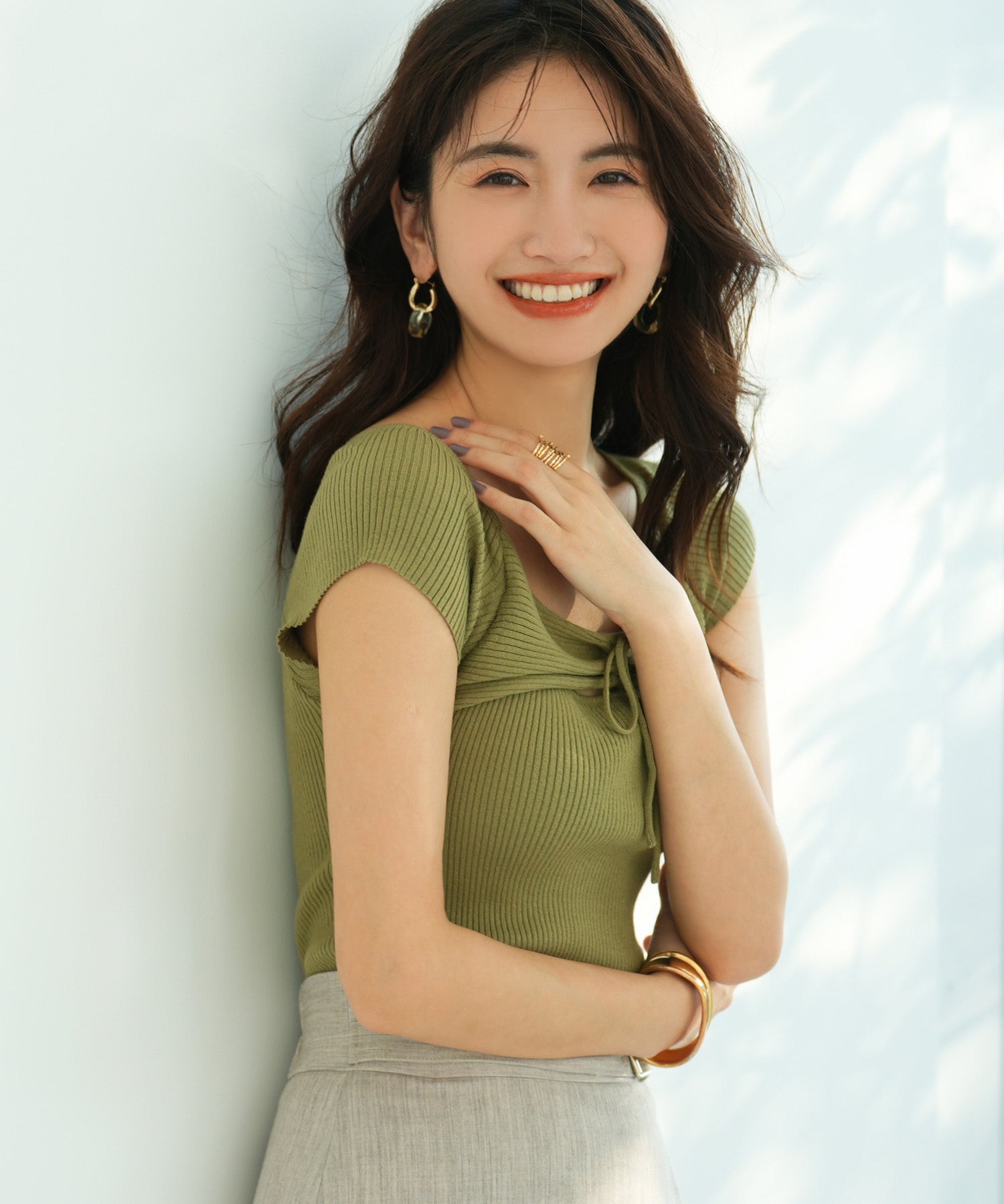 フレンチスリーブショート丈リブニットsdpxyf6001 グリーン