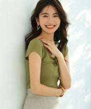 フレンチスリーブショート丈リブニットsdpxyf6001 グリーン