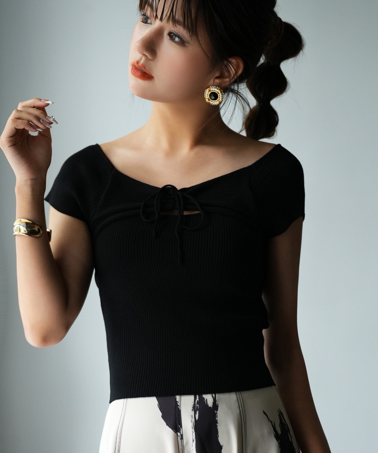 フレンチスリーブショート丈リブニットsdpxyf6001-103-8