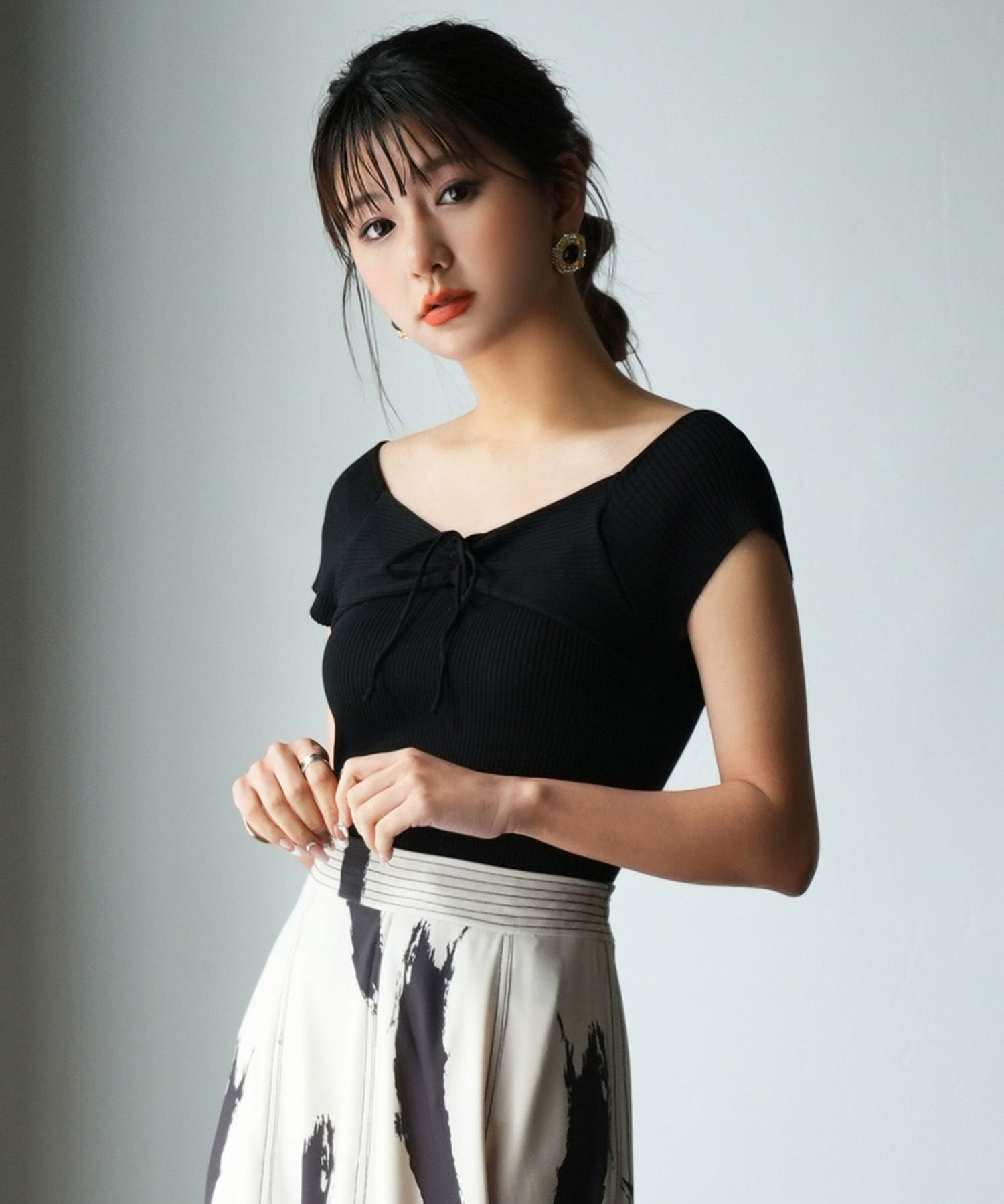 フレンチスリーブショート丈リブニットsdpxyf6001 ブラック