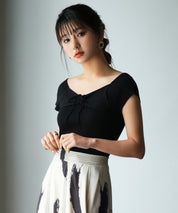 フレンチスリーブショート丈リブニットsdpxyf6001 ブラック