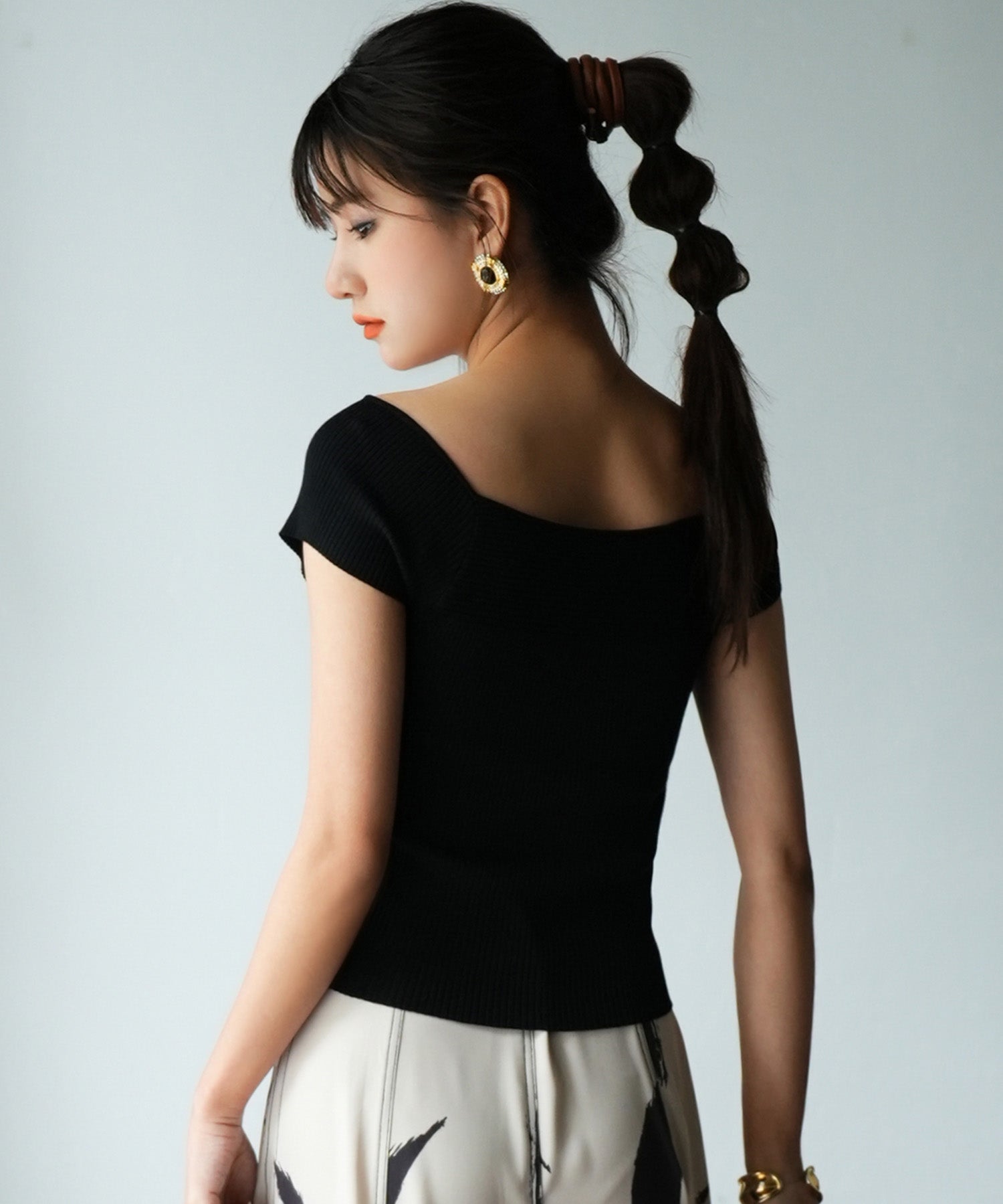 フレンチスリーブショート丈リブニットsdpxyf6001 ブラック