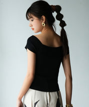 フレンチスリーブショート丈リブニットsdpxyf6001 ブラック