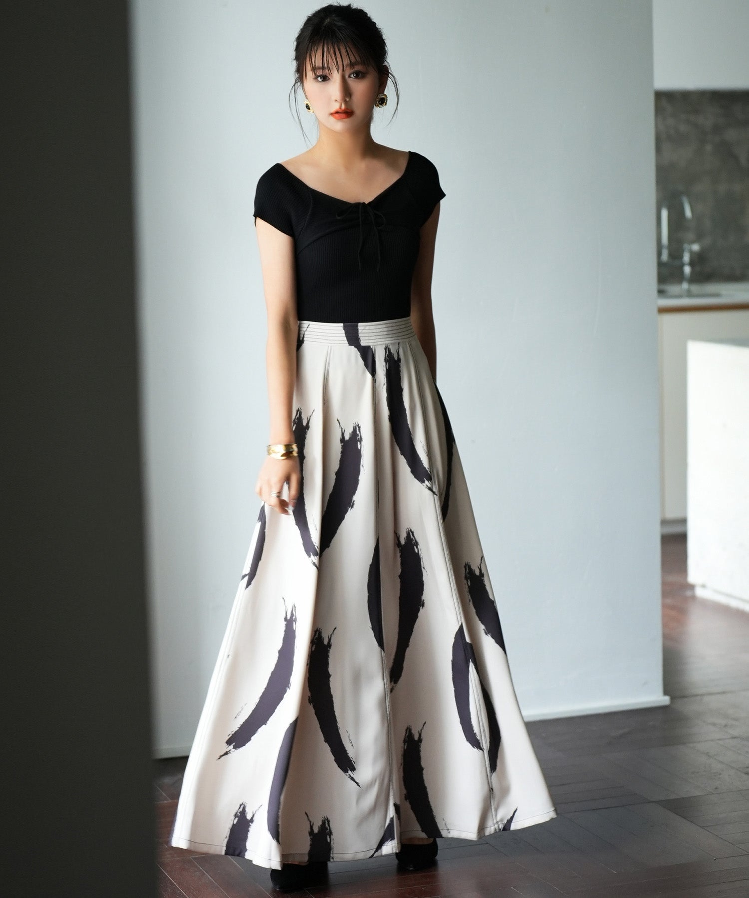 フレンチスリーブショート丈リブニットsdpxyf6001 ブラック