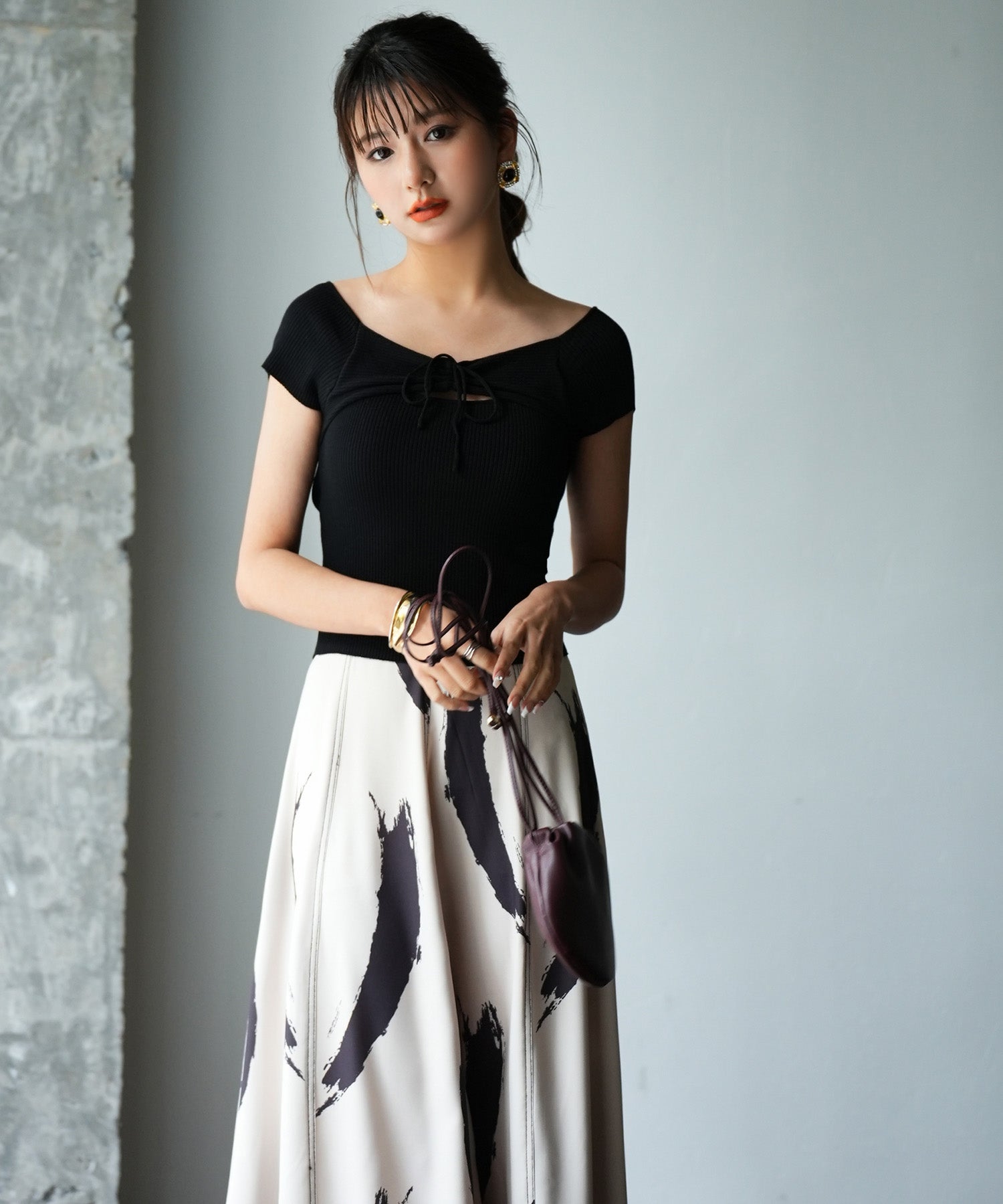 フレンチスリーブショート丈リブニットsdpxyf6001 ブラック