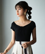 フレンチスリーブショート丈リブニットsdpxyf6001 ブラック