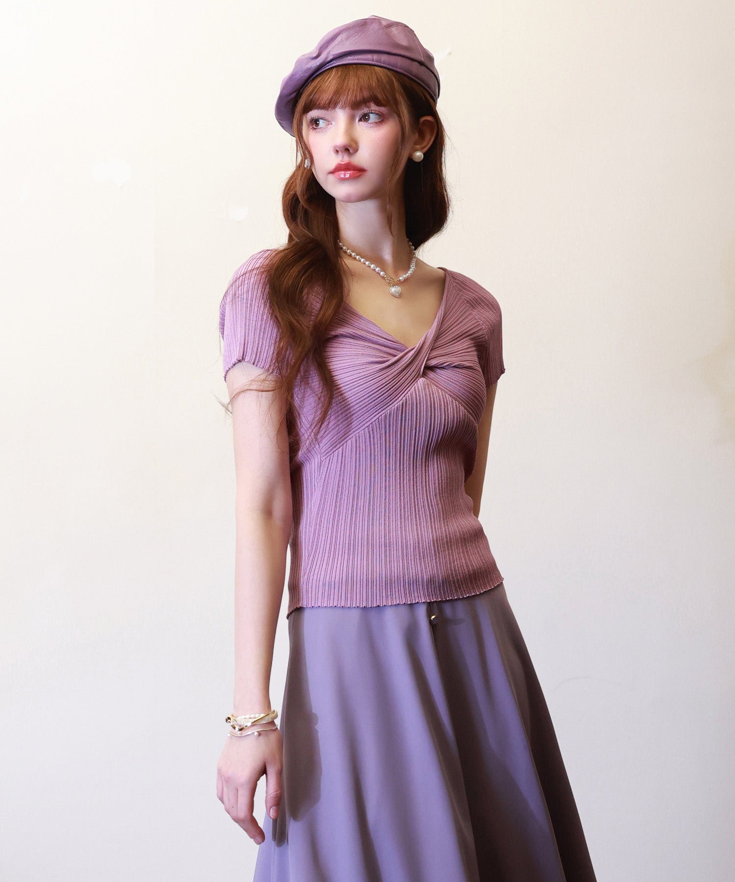 フロントツイスト接触冷感サマーニットsdpxyf6005 パープル