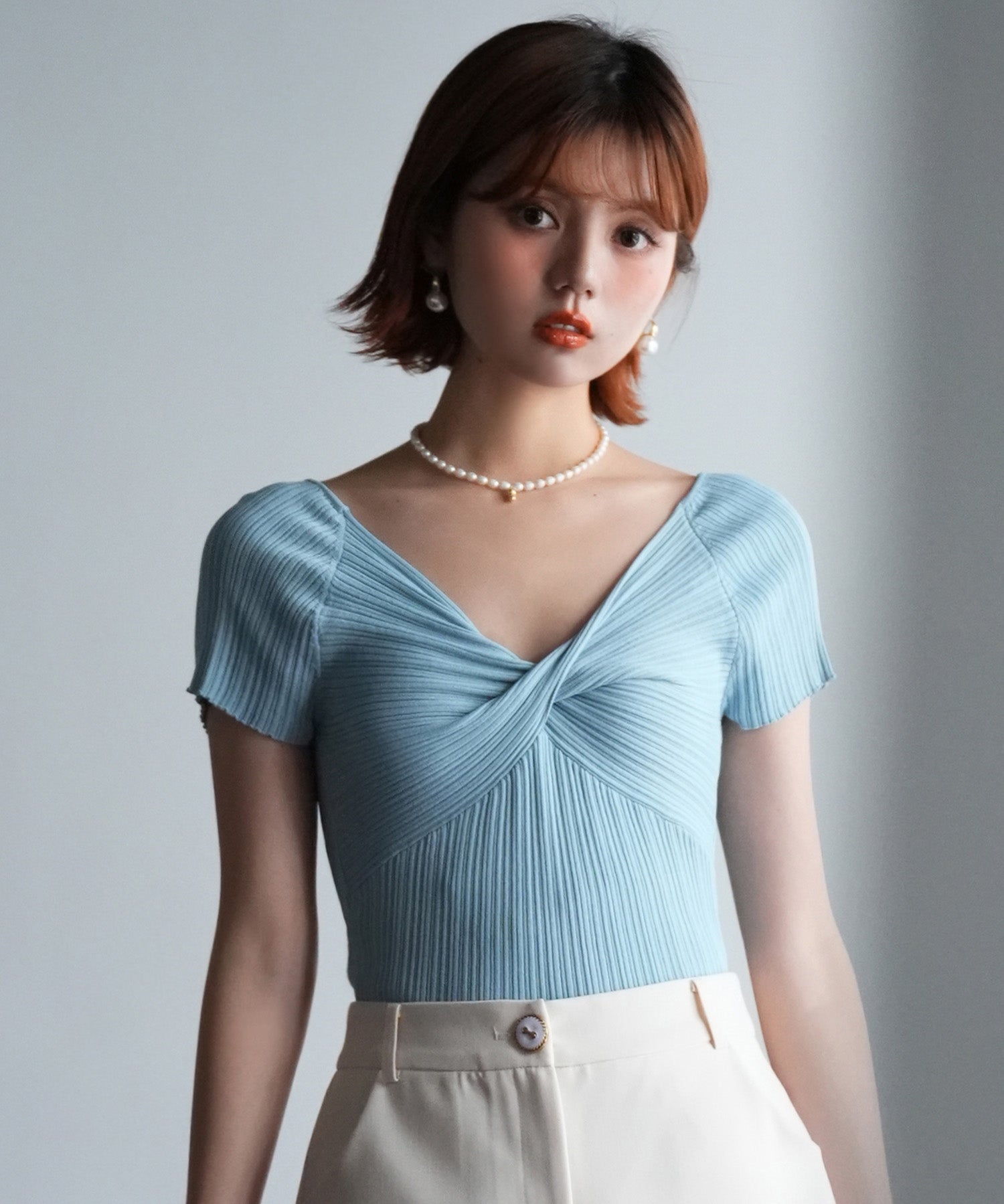 フロントツイスト接触冷感サマーニットsdpxyf6005 ブルー