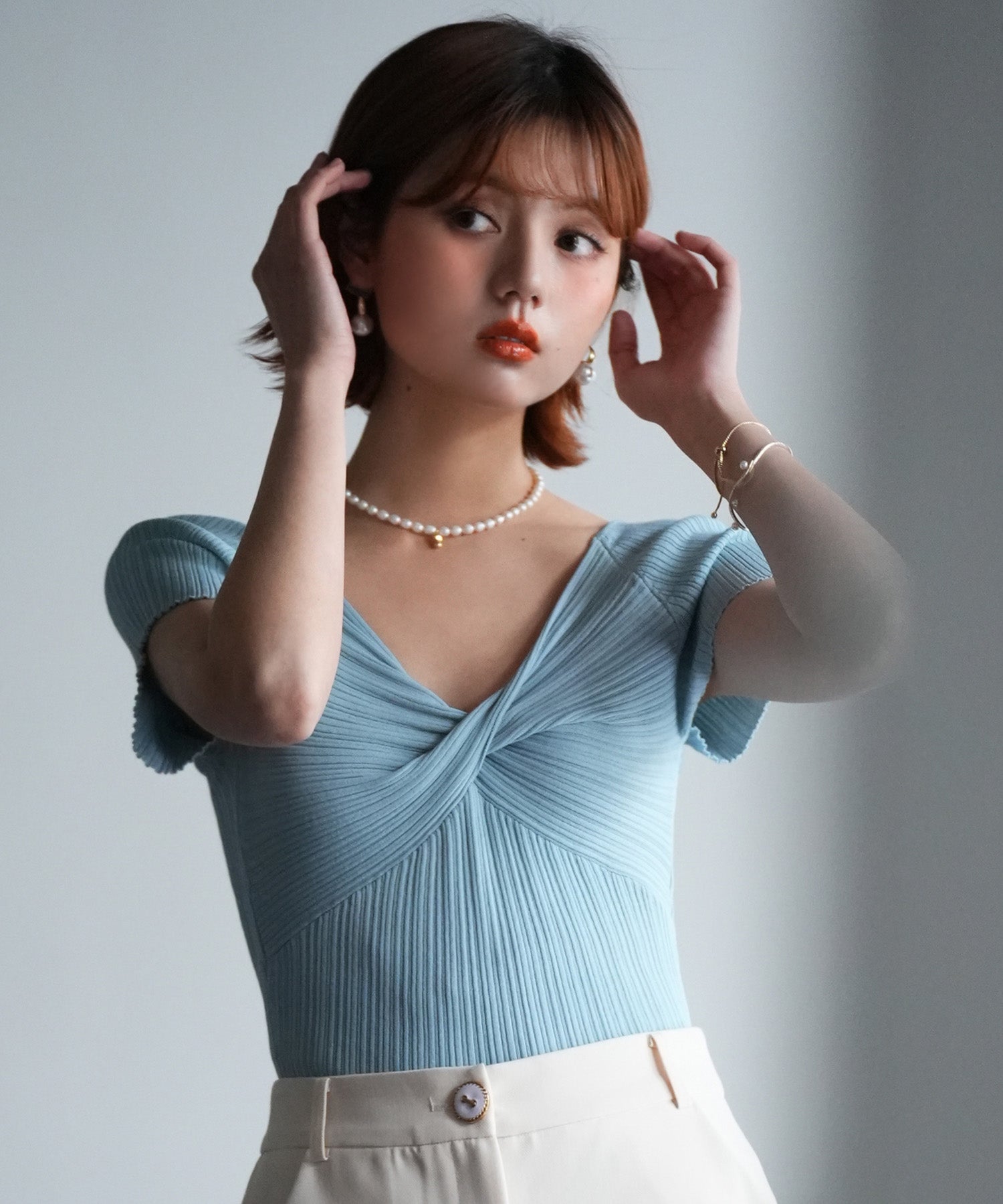 フロントツイスト接触冷感サマーニットsdpxyf6005 ブルー