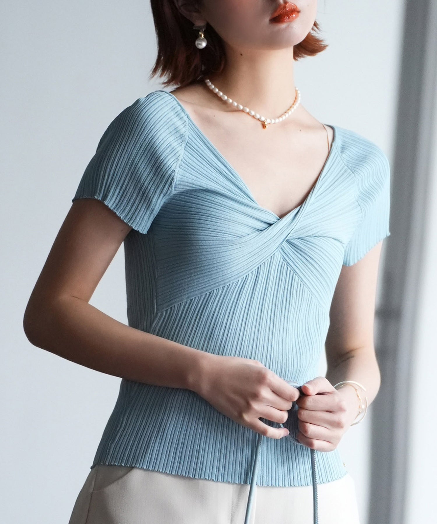 フロントツイスト接触冷感サマーニットsdpxyf6005 ブルー