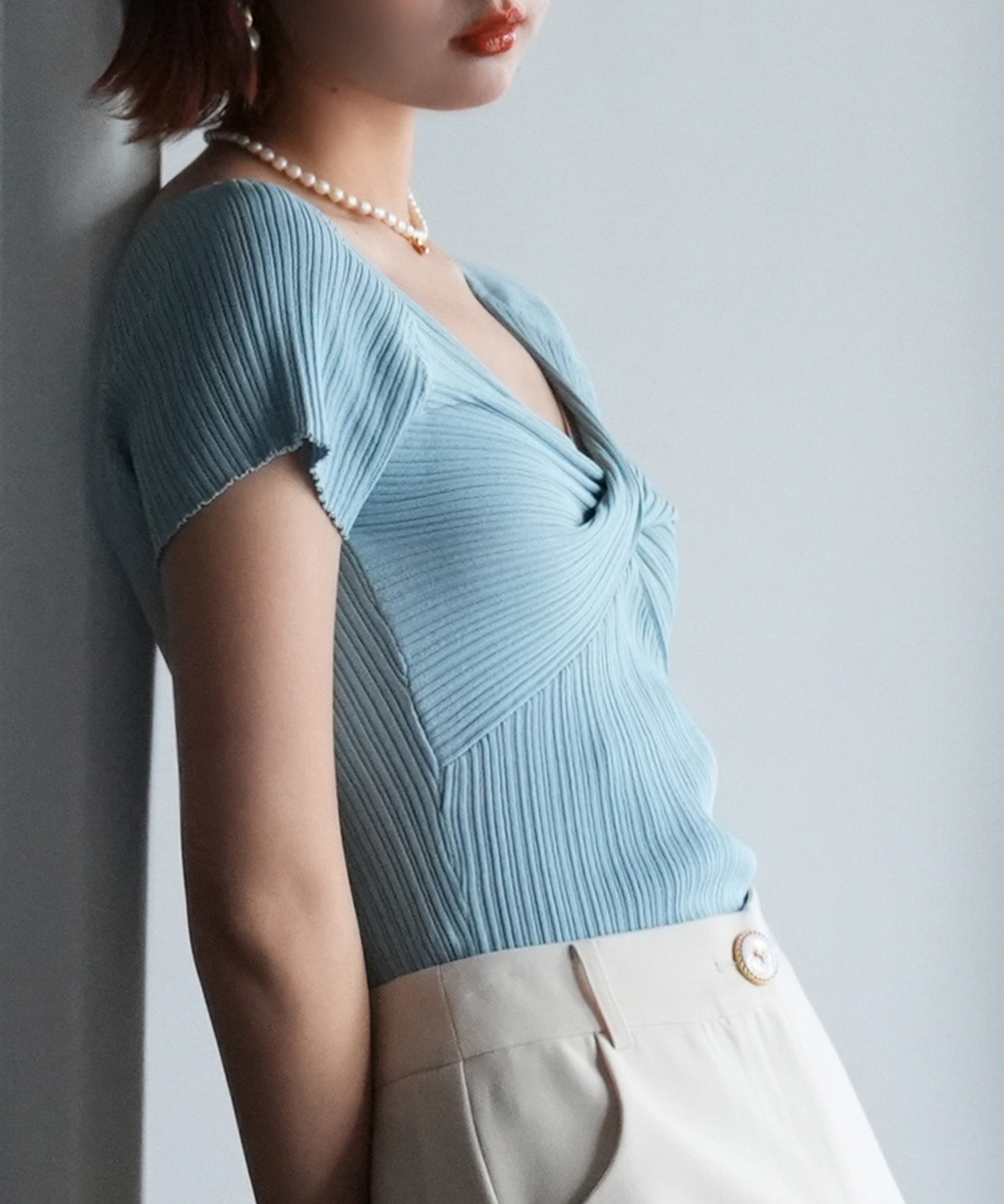 フロントツイスト接触冷感サマーニットsdpxyf6005 ブルー