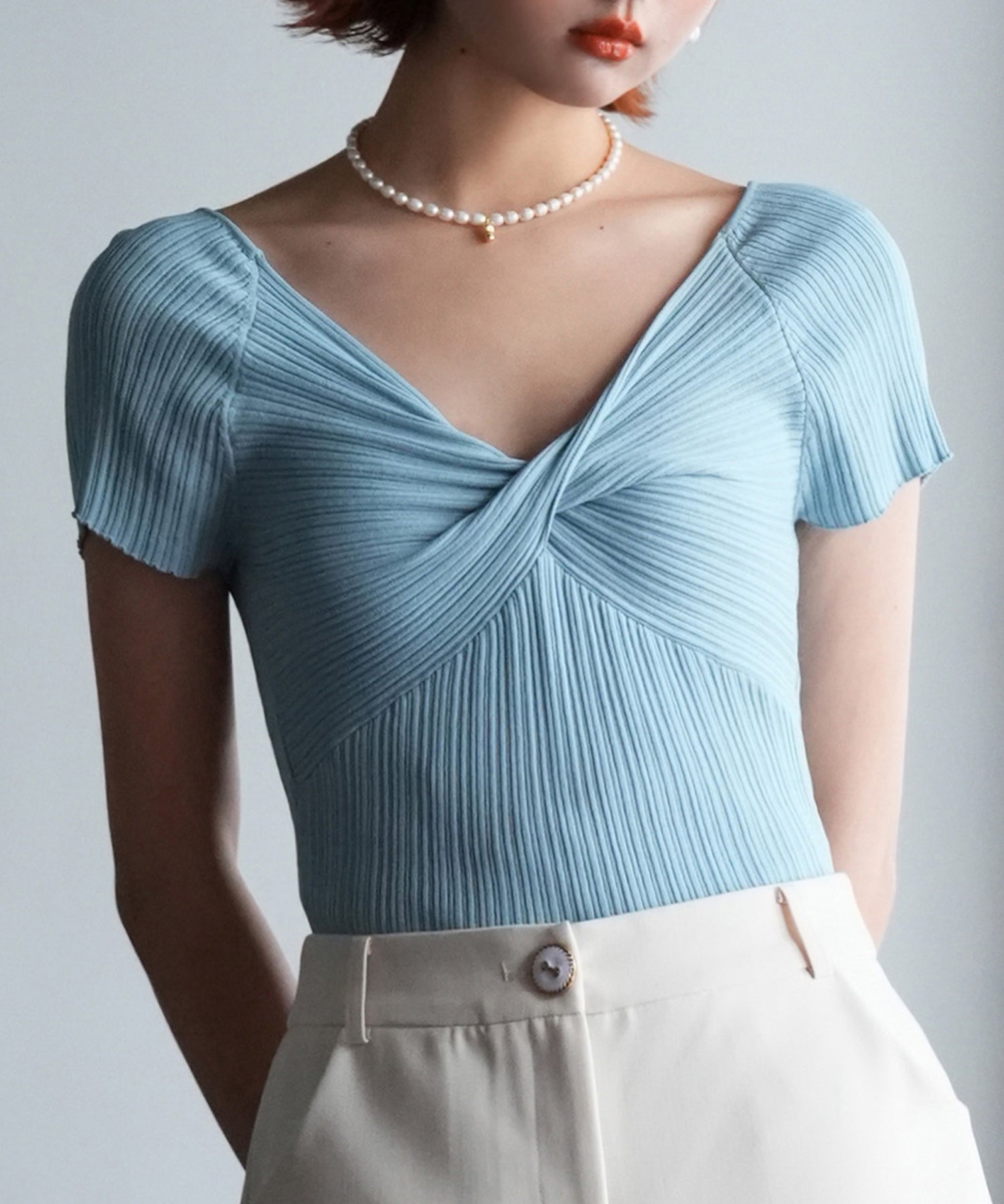 フロントツイスト接触冷感サマーニットsdpxyf6005 ブルー