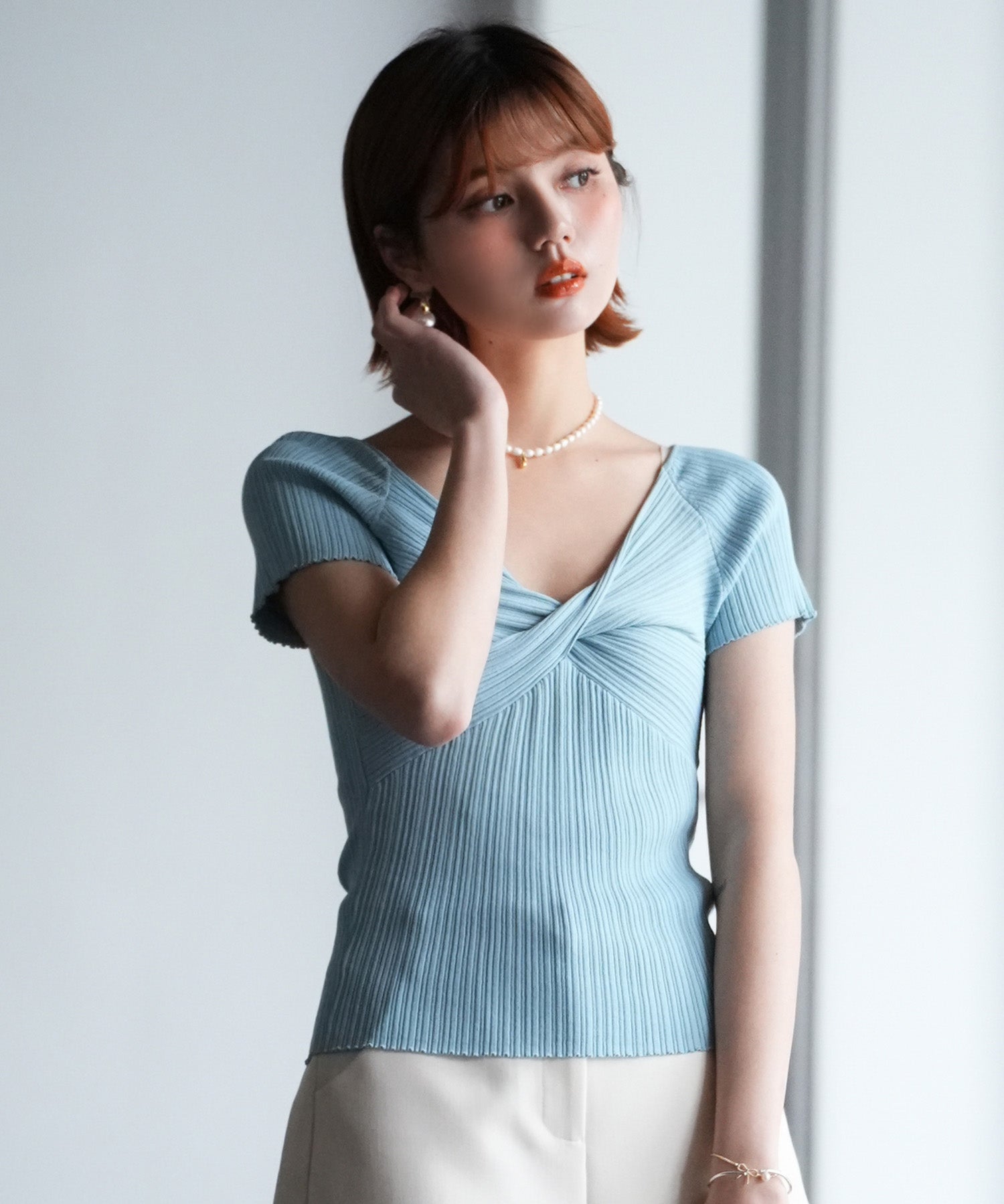 フロントツイスト接触冷感サマーニットsdpxyf6005 ブルー