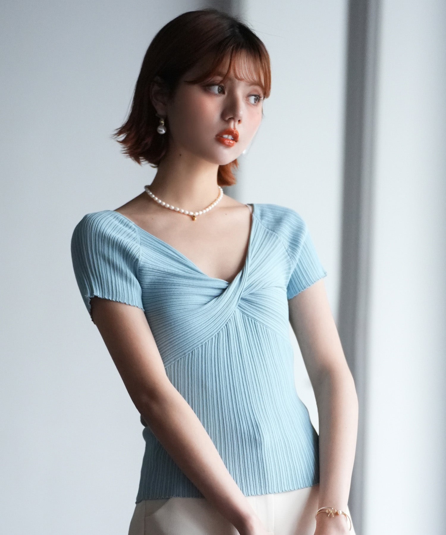 フロントツイスト接触冷感サマーニットsdpxyf6005 ブルー