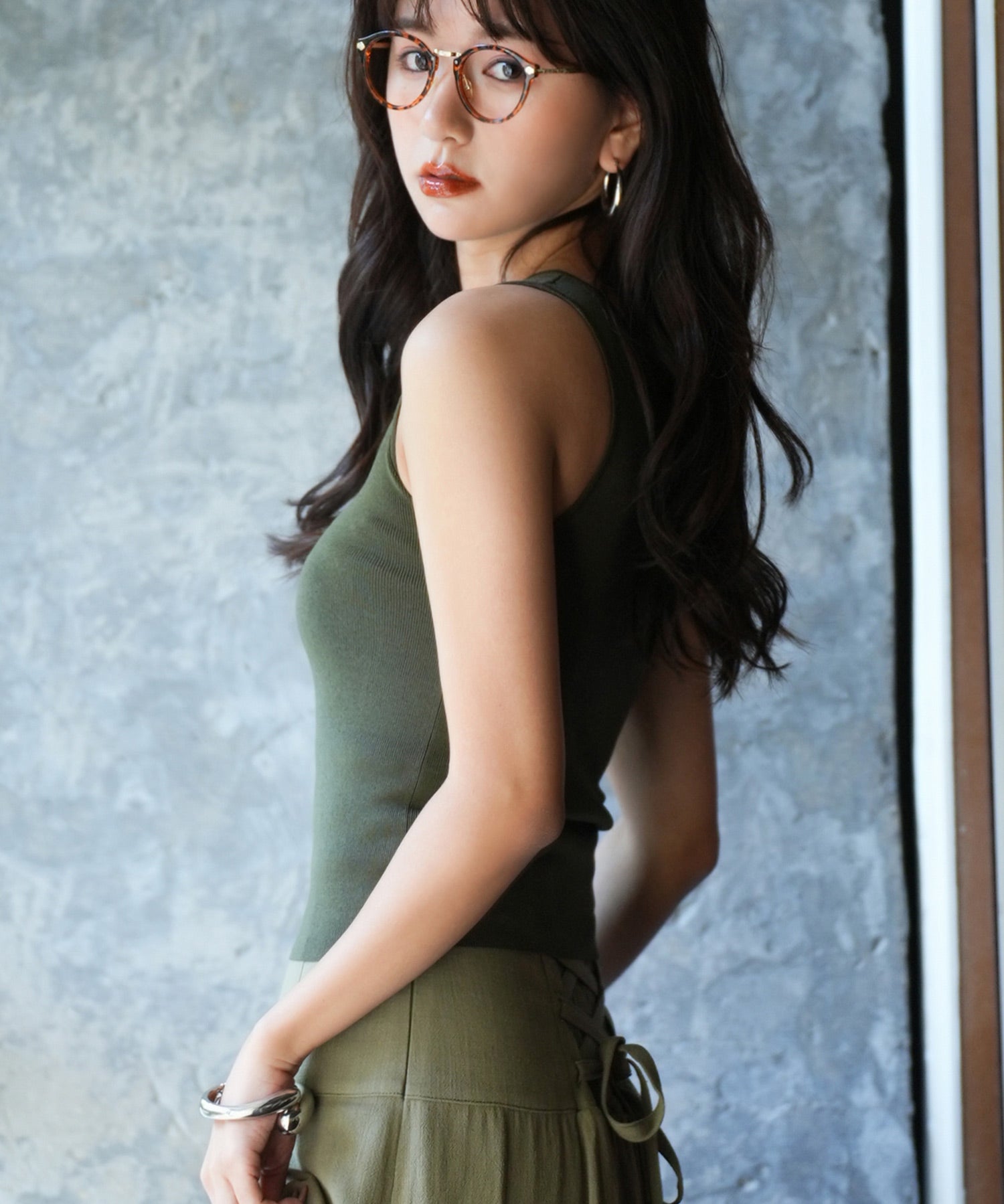 ワンショルダーニットタンクトップsdpxyf6009 カーキ