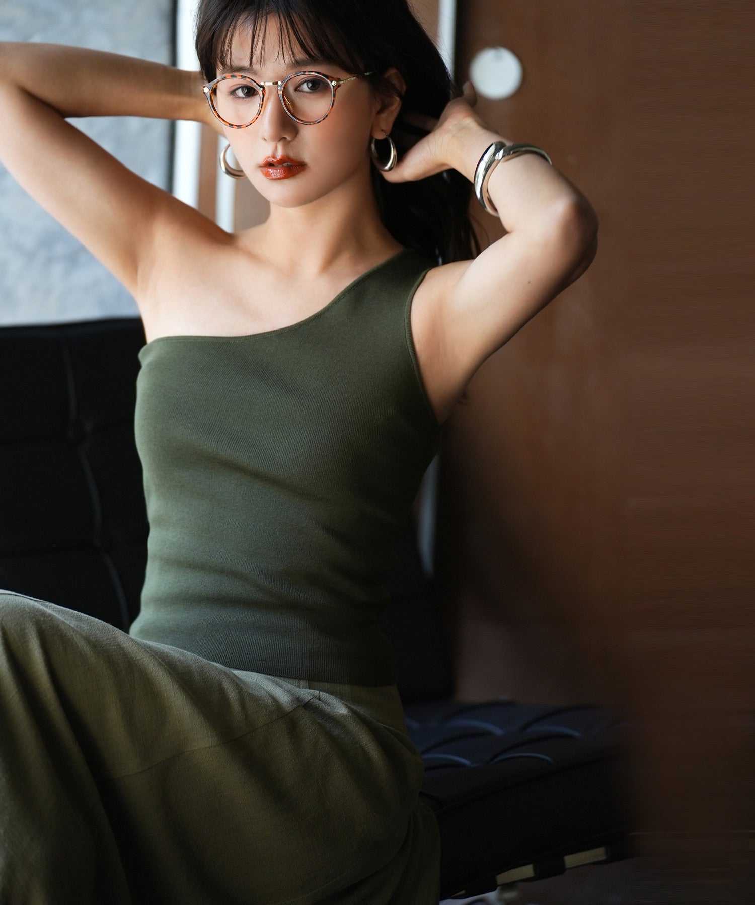 ワンショルダーニットタンクトップsdpxyf6009 カーキ