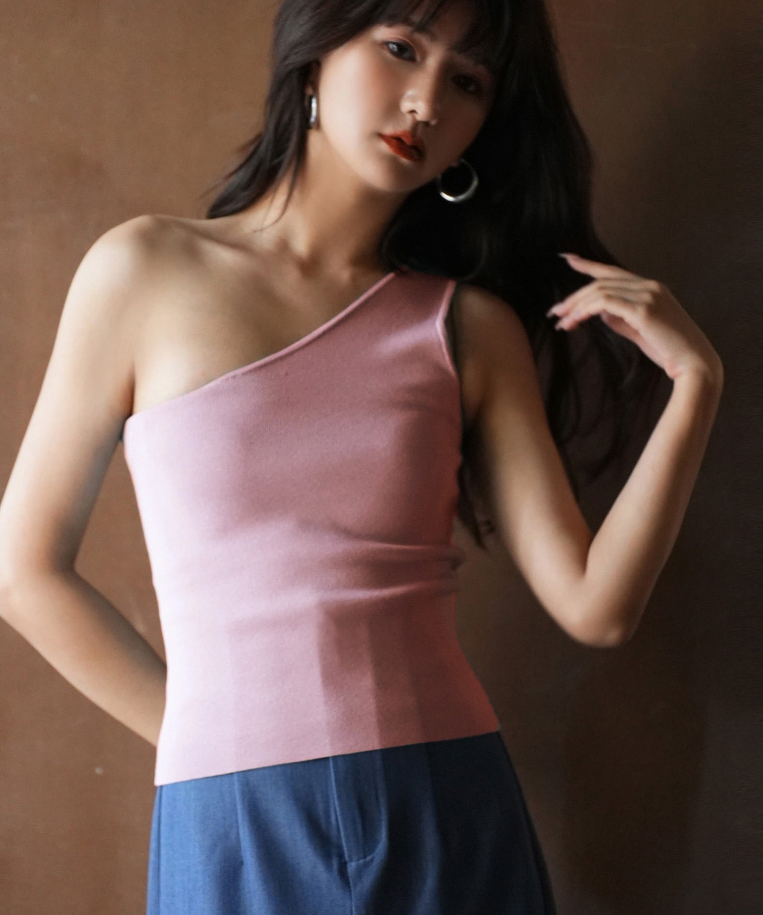 ワンショルダーニットタンクトップsdpxyf6009 ピンク