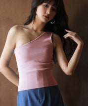 ワンショルダーニットタンクトップsdpxyf6009 ピンク