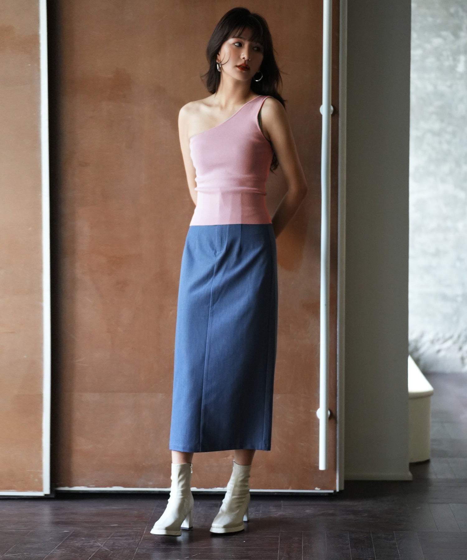 ワンショルダーニットタンクトップsdpxyf6009 ピンク