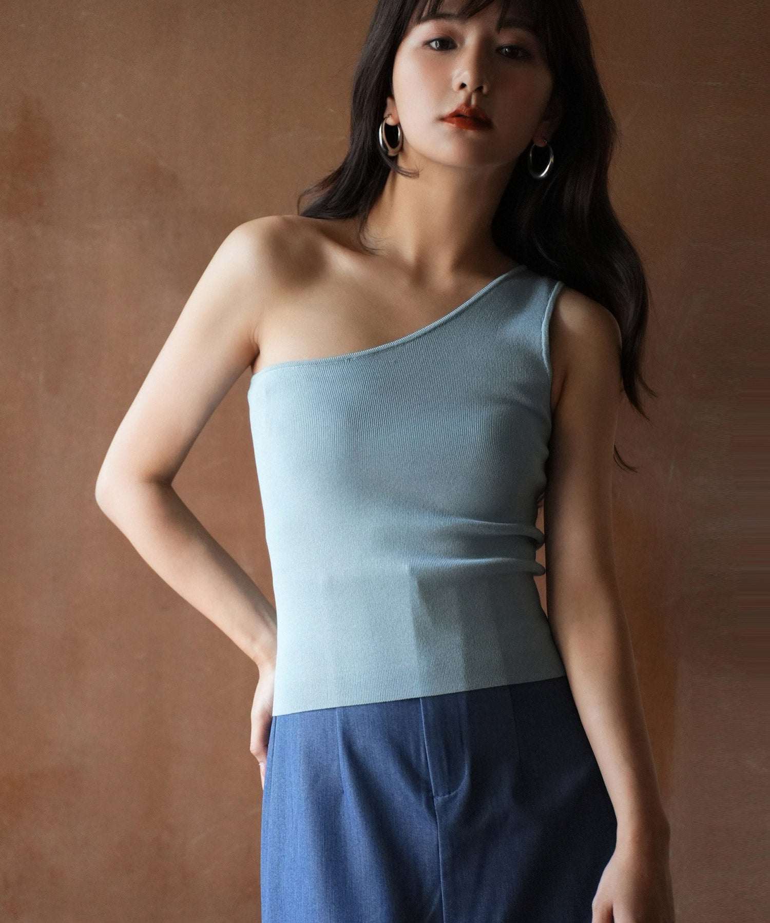 ワンショルダーニットタンクトップsdpxyf6009 ブルー