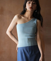 ワンショルダーニットタンクトップsdpxyf6009 ブルー