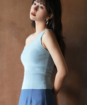 ワンショルダーニットタンクトップsdpxyf6009 ブルー