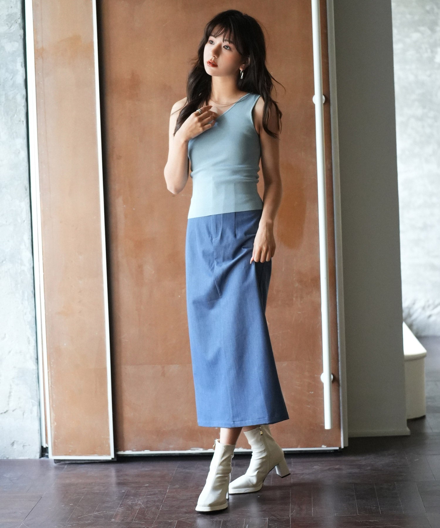 ワンショルダーニットタンクトップsdpxyf6009 ブルー