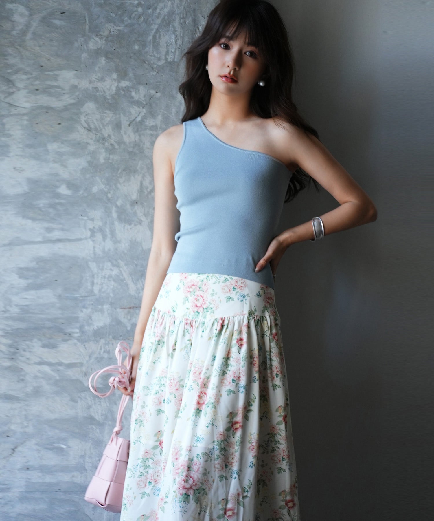 ワンショルダーニットタンクトップsdpxyf6009 ブルー