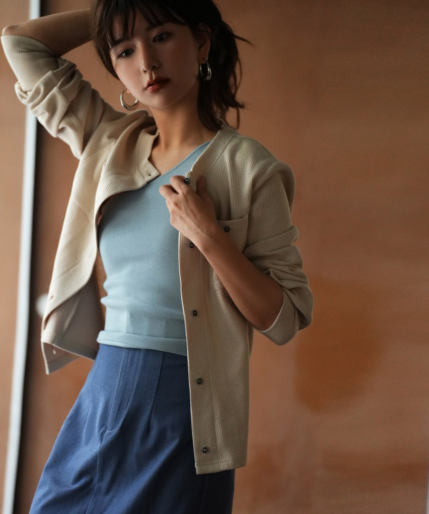 ワンショルダーニットタンクトップsdpxyf6009 ブルー