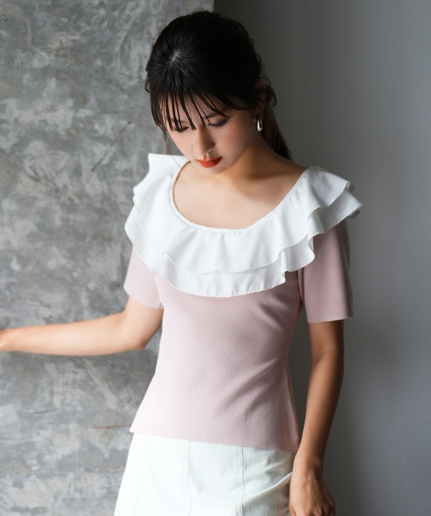 フリルスクープネックサマーニットsdpxyf6013 ピンク