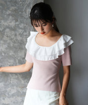 フリルスクープネックサマーニットsdpxyf6013 ピンク