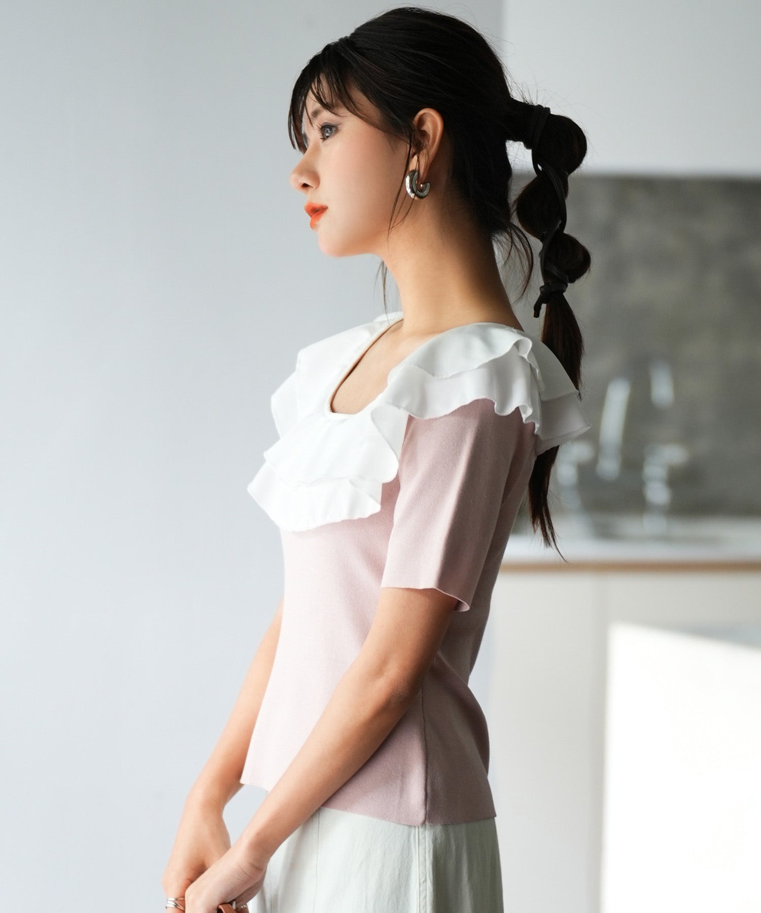 フリルスクープネックサマーニットsdpxyf6013 ピンク