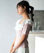 フリルスクープネックサマーニットsdpxyf6013 ピンク