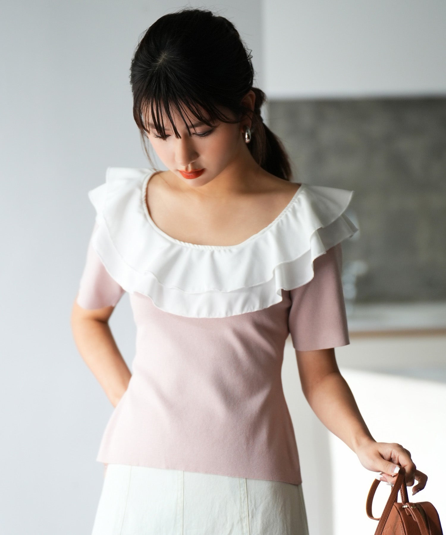 フリルスクープネックサマーニットsdpxyf6013 ピンク