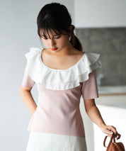 フリルスクープネックサマーニットsdpxyf6013 ピンク