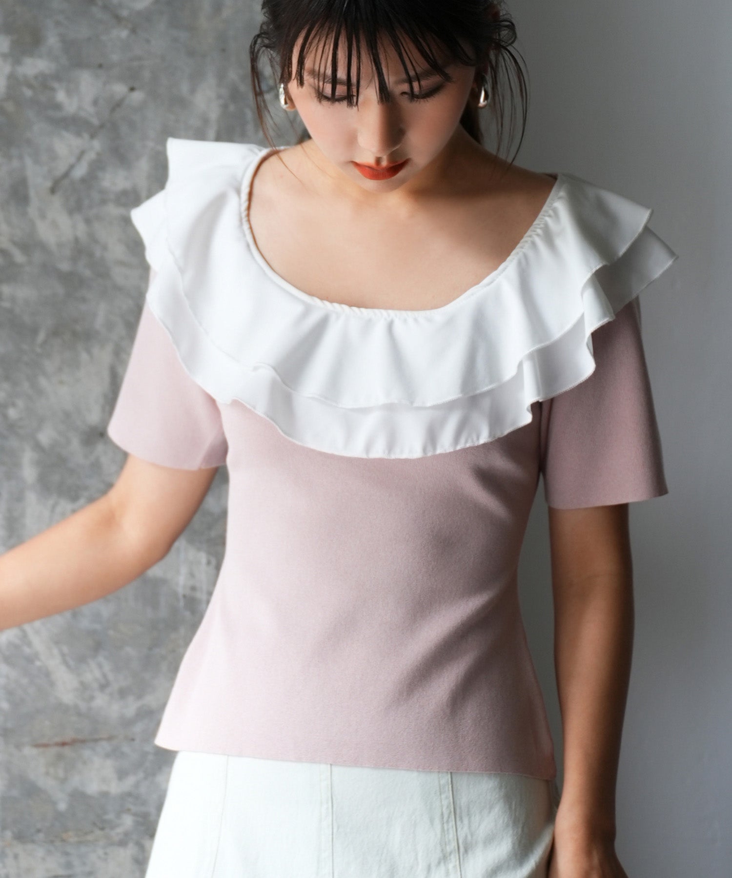 フリルスクープネックサマーニットsdpxyf6013 ピンク