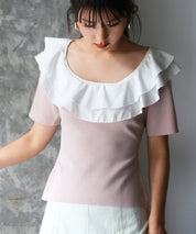 フリルスクープネックサマーニットsdpxyf6013 ピンク