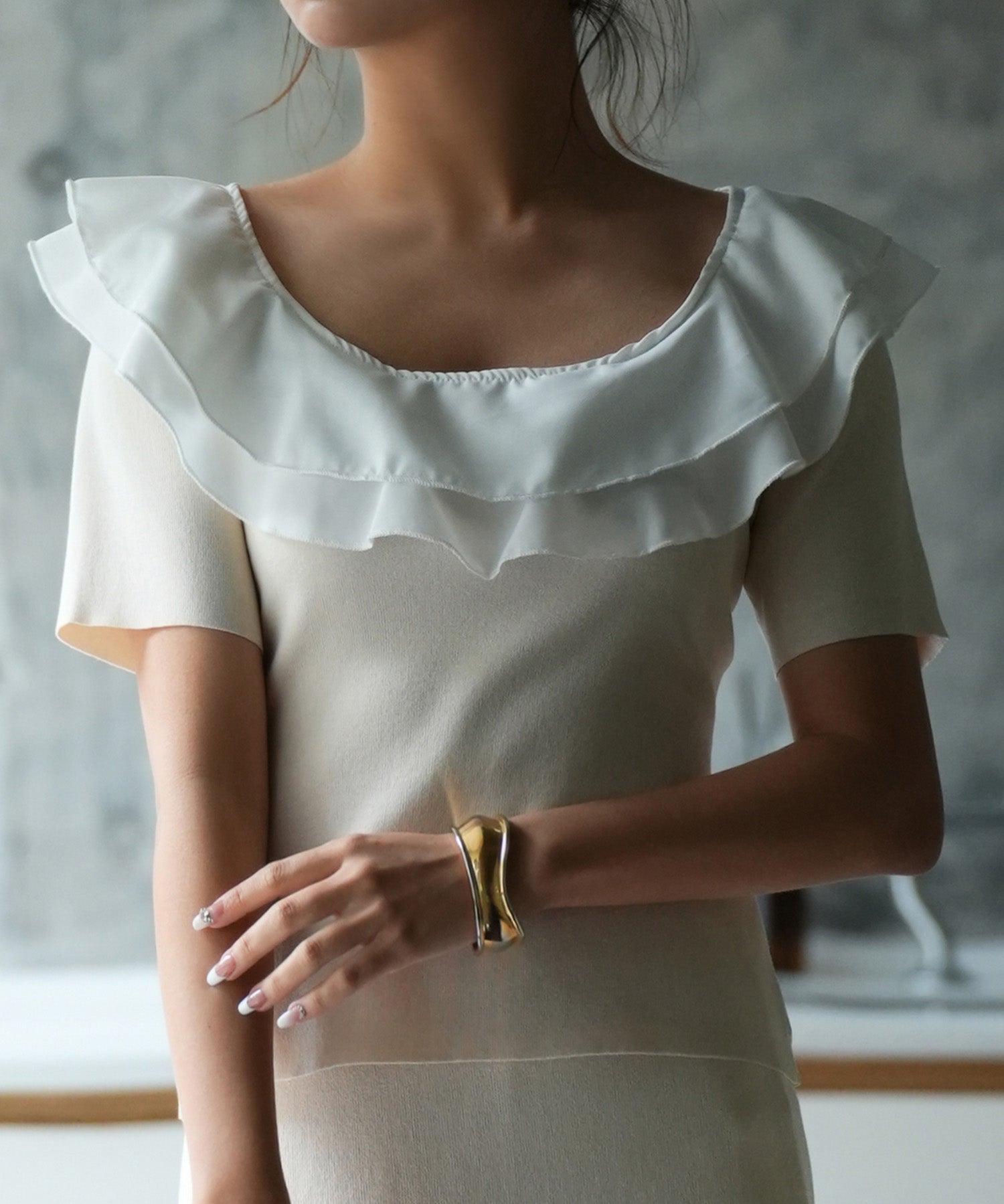 フリルスクープネックサマーニットsdpxyf6013 アイボリー