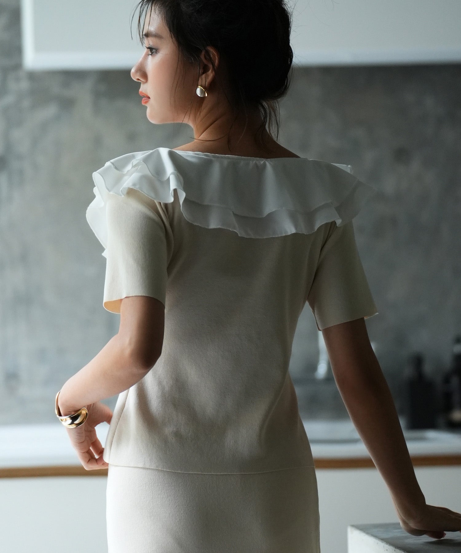 フリルスクープネックサマーニットsdpxyf6013 アイボリー