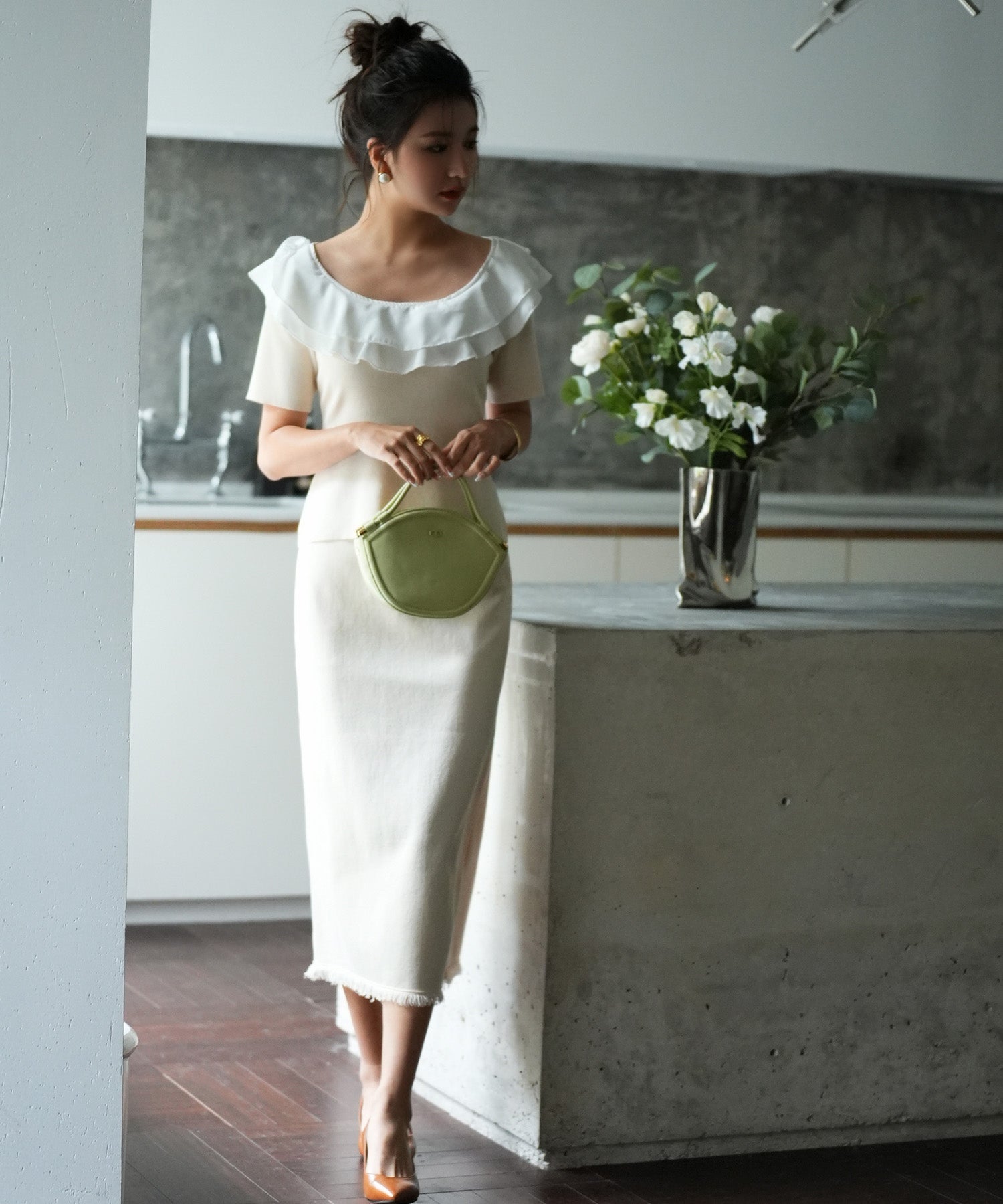 フリルスクープネックサマーニットsdpxyf6013 アイボリー