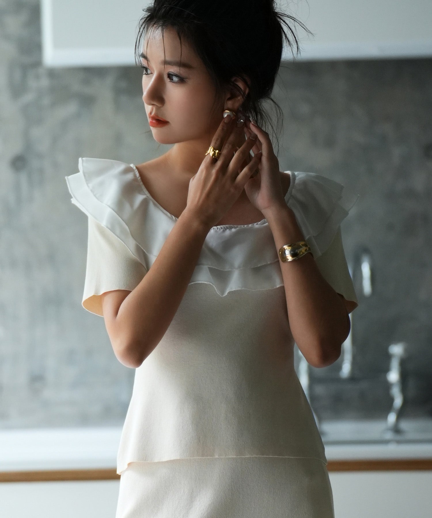 フリルスクープネックサマーニットsdpxyf6013 アイボリー