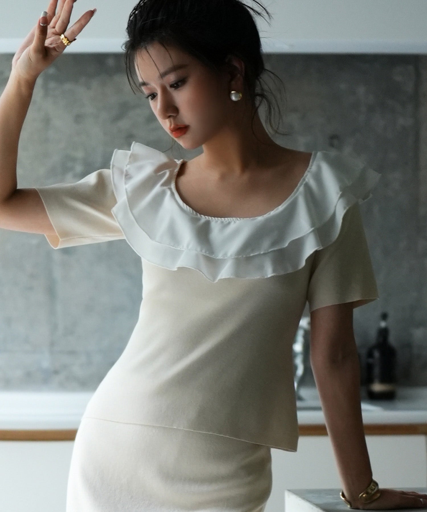 フリルスクープネックサマーニットsdpxyf6013 アイボリー