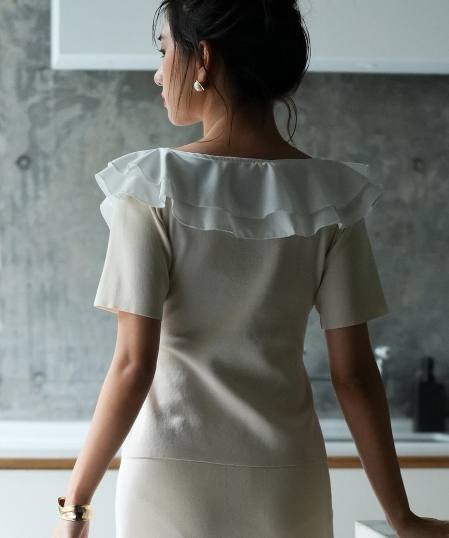 フリルスクープネックサマーニットsdpxyf6013 アイボリー