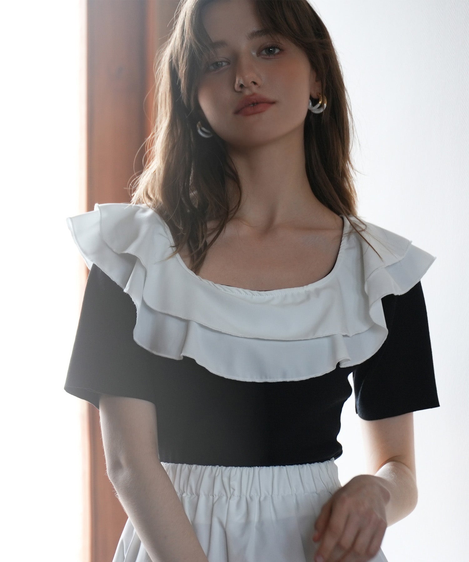 フリルスクープネックサマーニットsdpxyf6013 ブラック