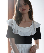 フリルスクープネックサマーニットsdpxyf6013 ブラック